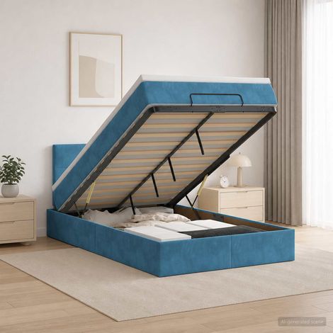 vidaXL Lit coffre avec matelas et LED Bleu foncé 120 x 200 cm Velours (1/5)