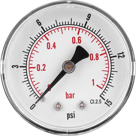 Manomètre à cadran de 50 mm, raccord arrière 1/4 BSPT pour air, eau, huile et gaz (0-15 PSI 0-1 Bar)