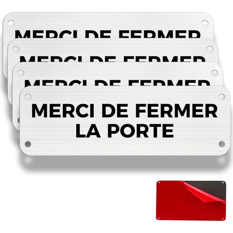 Veuillez fermer la porte et rester silencieux, 4 panneaux de rappel, 15×5 cm, intérieur/extérieur, panneau en aluminium, panneau d'avertissement, avec autocollant (Merci de Fermer la Porte) (1/5)