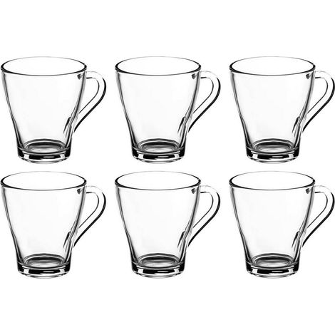 Tazza in vetro con manico, colore lilla, 250 ml, set da 6, liscia, trasparente, per caffè o tè. (1/3)