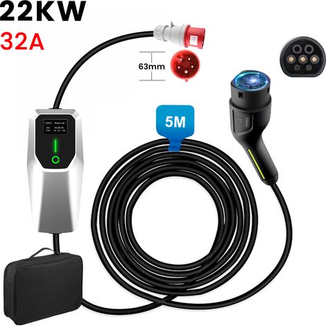 Hexinex Chargeur mural mobile 480 V et courant élevé CEE 22 kW 32 A 5 m (norme UE), câble de charge (1/5)