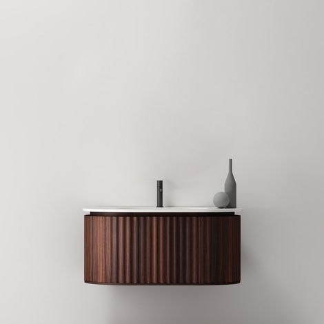 Mobile Bagno 100 cm Sospeso Noce Scuro Senza Specchio - Reid (1/4)