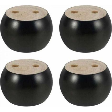 Lot de 4 pieds de meuble ronds en bois de 5 cm de hauteur pour canapé, lit, fauteuil, armoire, avec vis et rubans (noir) (1/4)