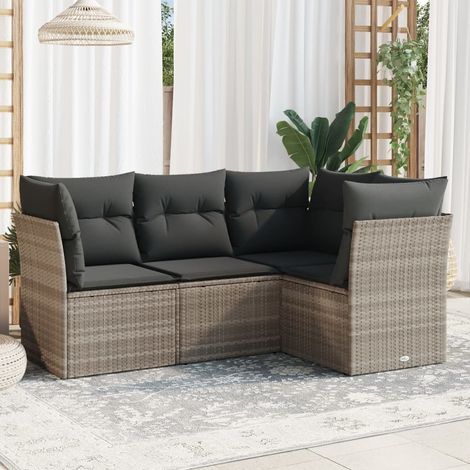 vidaXL Salon de jardin 4 pcs avec coussins gris clair résine tressée (1/3)
