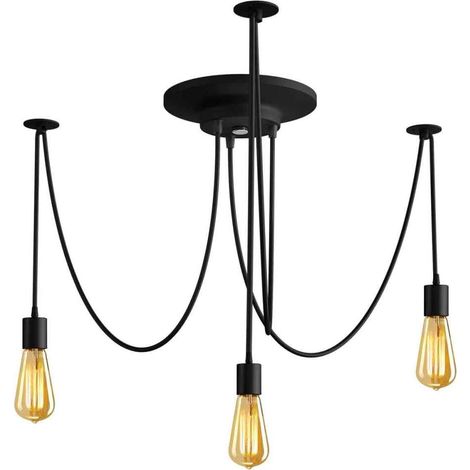 1 Lustre à 3 bras, Douilles E27, Câble réglable 1,5m, Style rétro, Salon Salle à manger (1/5)