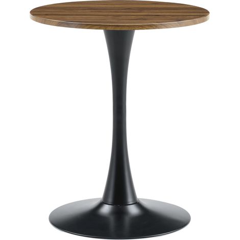Mesa redonda de 60 cm en MDF efecto nogal con base de metal negra (1/5)