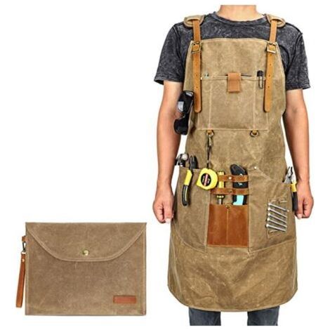 Waxed Canvas Work Apron for Men and Women with Pocket and Padded Straps, Quick Release Buckle, Adjustable Apron up to XXL (1/3)