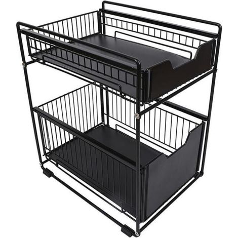Organiseur sous évier à 2 niveaux : organiseurs sous évier avec tiroir coulissant – Rangement coulissant pour salle de bain, cuisine, bureau (1/4)