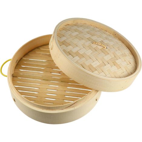 Cuiseur vapeur en bambou (lot de 2), ustensile de cuisine pour cuisson vapeur des légumes, préserve leurs nutriments. (1/5)