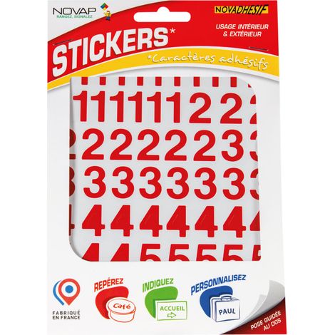 Novap – Chiffres autocollants vinyle 20mm rouge – Adhésif acrylique pour surfaces lisses – 4370217 (1/5)