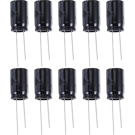 10 Condensatori elettrolitici radiali 22uF 400V neri 105°C 13x21mm (1/4)