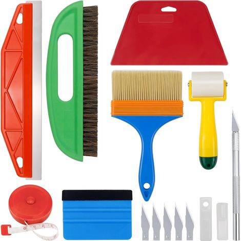 Kit Pose Papier Peint Outils de Film pour Papier Peint Kit Papier Peint Kit de Papier Peint Kit Covering avec Brosses Raclette Film(30CM) Scalpel et des Lames Gants (1/5)