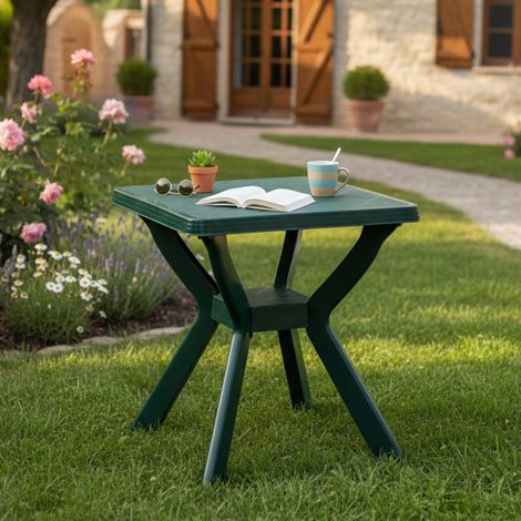 Dmora Quadratischer Gartentisch, Made in Italy, 70x70x72 cm, Farbe Grün (1/3)