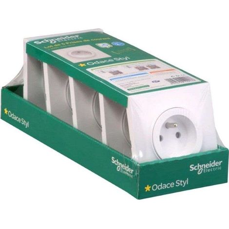 Schneider Electric – Lot de 5 prises 2P+T avec plaque de finition blanche – Connexion rapide – Fixation à vis – 16A 250V – Gamme Odace Touch (1/5)