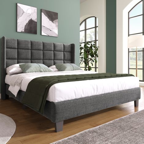 Cama matrimonio tapizada 140x200 con somier gris OKMYHOME (1/5)