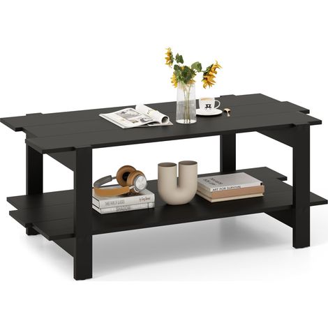 COSTWAY Tavolino da Caffè a 2 Ripiani, Tavolino Rettangolare da Salotto in Legno con Mensola di Stoccaggio, Ideale per Ufficio e Soggiorno, 115 x 59 x 46 cm (Nero) (1/5)