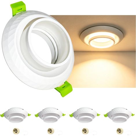 Set of 4 GU10 Recessed Spotlights, White Aluminium Frame, with GU10 Socket, Anti-Glare Design, Adjustable Drilling 60-75 mm, Living Room, Kitchen, Renovation (1/5)