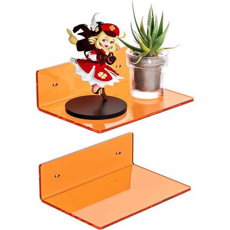 Étagères murales orange de 23 cm, présentoir mural en acrylique, étagère murale en acrylique pour figurines, pièces de collection, plantes, décoration, articles de toilette, épices, lot de 2 (1/5)