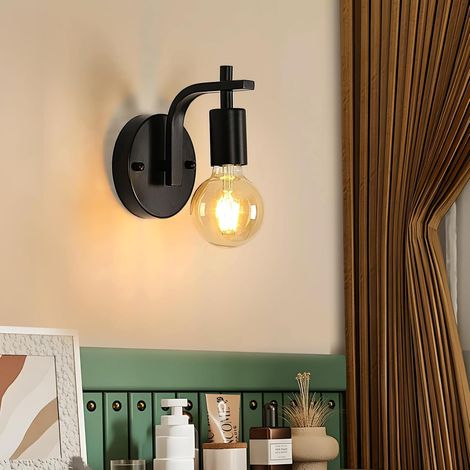 Applique Murale Industrielle Vintage Fer Noir E27 - Luminaire Rétro Chambre Salon Restaurant Sans Ampoule
