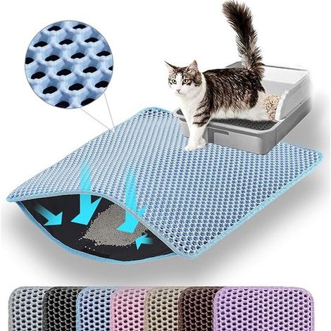 Tapis pour litière pour chat - Tapis récupérateur de litière - Tapis de sol imperméable en silicone - Double couche - Tapis pour chat - Tapis d'entrée pour bac à litière - Grand format 30 x 30 cm - Bl (1/5)