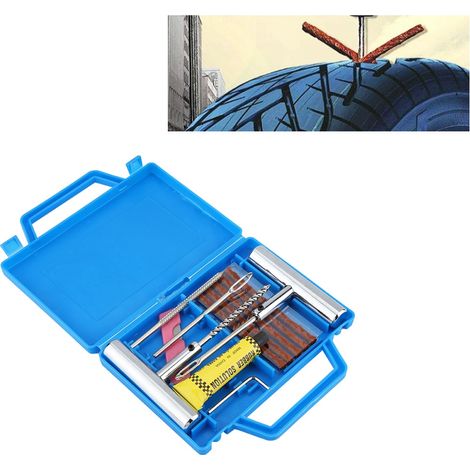 Kit de réparation pneu 11 pièces, outillage crevaison moto, set rustine avec boîte, coffret complet pour pneus (1/5)