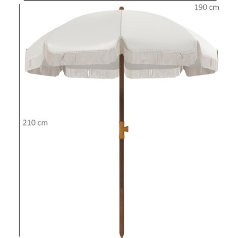 Parasol de plage gris clair, inclinable franges protection UV40+ 8 baleines (1/5)