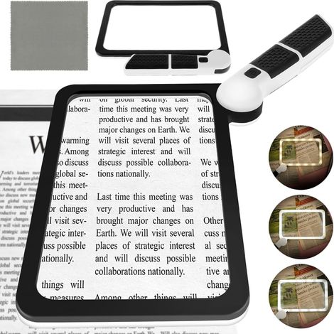 Lot de 5 loupes pliantes, loupe de lecture portable pour seniors avec 48 LED, 3 modes de lumière blanche, grossissement (1/4)