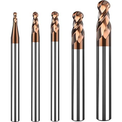 5Pcs fraises à bout sphérique en carbure - 2 dents - Revêtement AlTiN HRC 55 - Fraise à tête sphérique en métal dur - Fraise à graver CNC pour métal - 5 tailles de rayon de 1/1,5/2/3/4 mm (1/5)