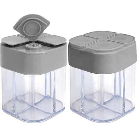 2pcs sel et poivre ensembles, 4 en 1 pots à épices transparents Flip Cover Shaker Sugar Pots (1/5)