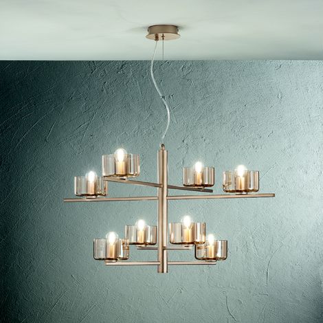 Lampada a sospensione FIGARO 94 cm a 8 luci in metallo con diffusori in vetro ORO (1/2)