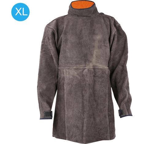 Tablier de soudeur en cuir de vache anti-feu et résistant à l'usure, manches longues de protection pour travaux de soudage (XL) (1/5)