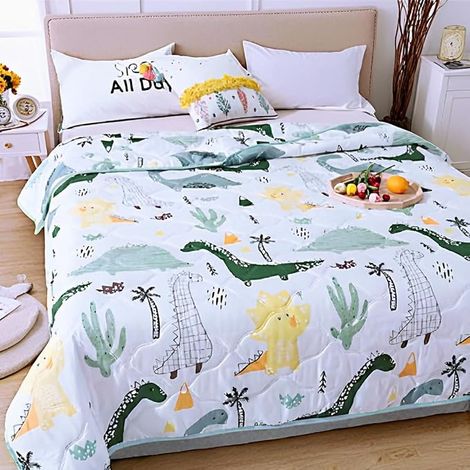 Reversible Quilted Bed Cover, Air Conditioning Blanket, Duvet Bedding Set, Sofa, Air Conditioning, Printed Quilt (Dinosaurus, 140 x 200 cm) (1/4)