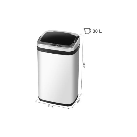 Poubelle automatique inox carrée 30 L avec capteur infrarouge et seau intérieur amovible pour cuisine, salle de bains et bureau (1/5)