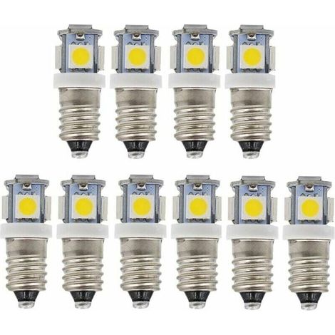 Ampoules LED E10 9 V blanc froid 5SMD 0.5 W (blanc froid. 9 V) Lot de 10 (1/5)