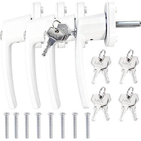 4 Lockable Window Handles with Key for Child Safety – White Aluminum, Easy Installation, 8 Screws and 8 Keys Included, Ideal for Windows, Balconies and Terraces (1/5)