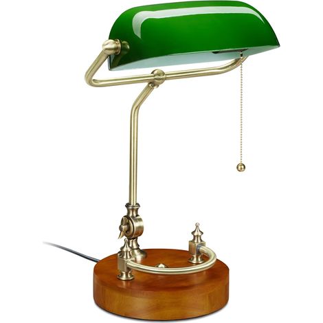 Lampada da scrivania retro stile anni 20 paralume in vetro 30 x 20 x 20 cm base in legno decorativa regolabile in vetro verde 130010387