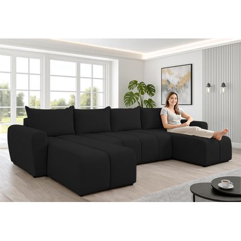 AX LIVING Ecksofas groß Ferrande 317 cm – Sofa schwarz mit Schlaffunktion & Struktur