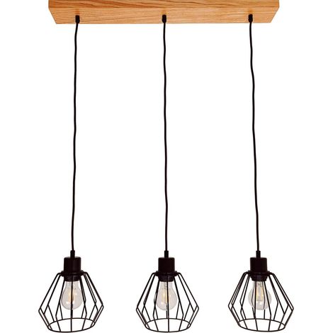 Lampadario a sospensione DIANA, lampadario da loft, in legno, QUERCIA, 3x diamanti, ELEGANTE (1/5)