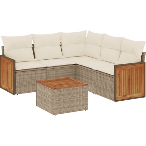 Maison Exclusive - Set Divano da Giardino 6 pz con Cuscini Beige in Polyrattan (1/5)