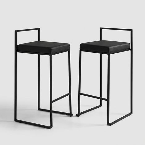 Set 2 sgabelli alti da cucina in metallo e similpelle Dale - Nero (1/4)