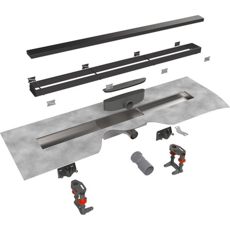 Easy Drain Compact 30 TAF Modulo caniveau de douche INOX avec grille Zero+, siphon 30mm profondeur d'encastrement 70cm 70mm avec sortie latérale noir (1/5)