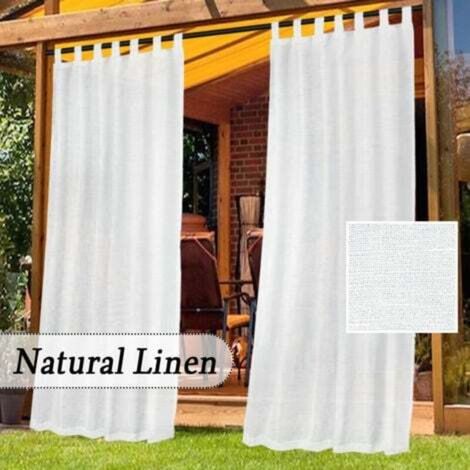 2-teiliger, pflegeleichter, wasserdichter Outdoor-Vorhang in Leinenoptik, winddicht, weich und dick, ideal für Terrasse und Pavillon, 132 x 213 cm, Beige (1/4)
