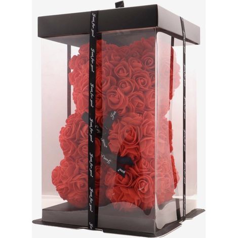 Ours en peluche rouge rose – 25 cm – Livré dans un coffret cadeau de luxe – Cadeau tendresse idéal (1/5)