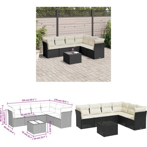 7-tlg. Garten-Sofagarnitur mit Kissen Schwarz Poly Rattan - Gartensorganisation - Gartenmöbelset - Lounge Möbel - Esszimmergarnitur - Balkonmöbel - Home & Living (1/3)