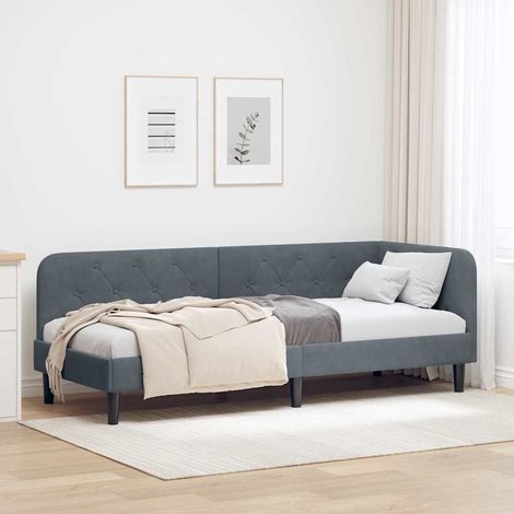 Cadre de lit d'angle convertible canapé-lit en velours gris foncé 80 x 200 cm - PANGIVO (1/5)