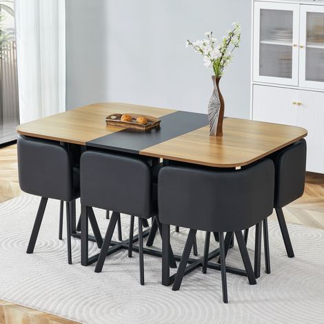 Ensemble repas table et chaises – table bois avec piètement métal noir, assise pour 4-6 convives, parfait pour cuisine et séjour. (1/3)