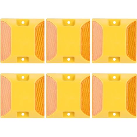 6 Pièces Réflecteurs Routiers 9,5 x 9,5 cm, Réflecteurs Routiers Doubles en Plastique Jaune Indicateurs de Broche d'Allée, pour Collisions de Vitesse, Passages pour Piétons, Autoroutes et Allées (1/5)