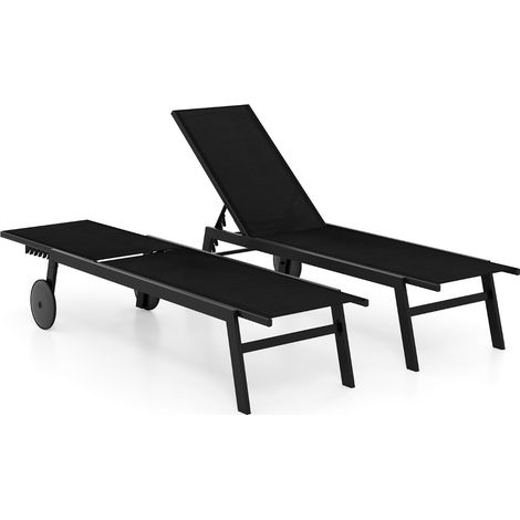 Juego de 2 sillones de terraza 190-150,5 x 59 x 33,5-99 cm confort ajustable tejido transpirable estructura de metal negro 200017500