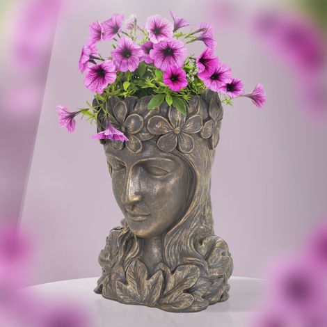 ML-Design Maceta para Planta Figura Cabeza Femenina Decoración Bronce 21 x 16 x 32 cm Resistente a la Intemperie para Interior y Exterior Escultura con Cara de Dama Jardinera Estatua Jardinera Jarrón (1/5)