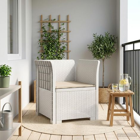 Fauteuil de Jardin 1 Place Aspect Rotin en Polypropylène avec Coussin Blanc et Taupe - PANGIVO (1/5)